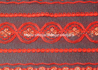 China Umweltfreundliches metallisches Spitze-Gewebe-Rot, elastisches Spitze-Material CY-LW0208 fournisseur