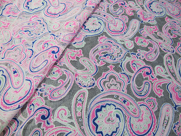 Farbige Druck-Polyester-Spitze-Gewebe-Baumwollmasche Burnout-Spitze von Öko-färbenden Techniken (CY-DK0042) fournisseur