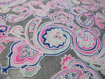 Farbige Druck-Polyester-Spitze-Gewebe-Baumwollmasche Burnout-Spitze von Öko-färbenden Techniken (CY-DK0042) fournisseur