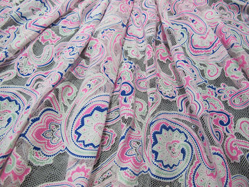 Farbige Druck-Polyester-Spitze-Gewebe-Baumwollmasche Burnout-Spitze von Öko-färbenden Techniken (CY-DK0042) fournisseur