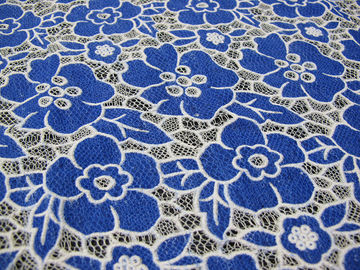 Gestricktes Baumwoll-Polyester-Spitze-Gewebe-Blau mit Burnout-Blumen-Spitze (CY-DK0019) fournisseur