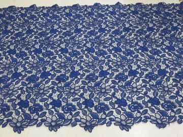 Königsblau schnürt gestickte Spitze-Gewebe-Blumenhandarbeit für Frauen-Kleid fournisseur